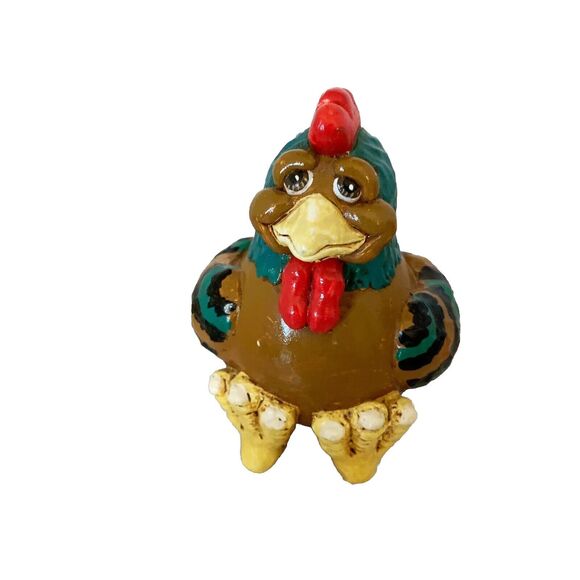 Vicki Thomas CHICKEN HEN Hand Painted GOURD 1999 Folk Art signed 4 Inch Enesco - Picture 1 of 7